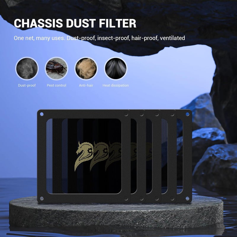 YIMATEECO Dust Filter PC 90mm for Computer Cooler/PSU/Routers PVC 50 Mesh, Magnetic Frame PC Fan Dust Mesh Cooler Filter Dustproof Computer Fan Grills (PVC, Gentleman, 90 * 90mm, 5pcs, Black) - Image 2